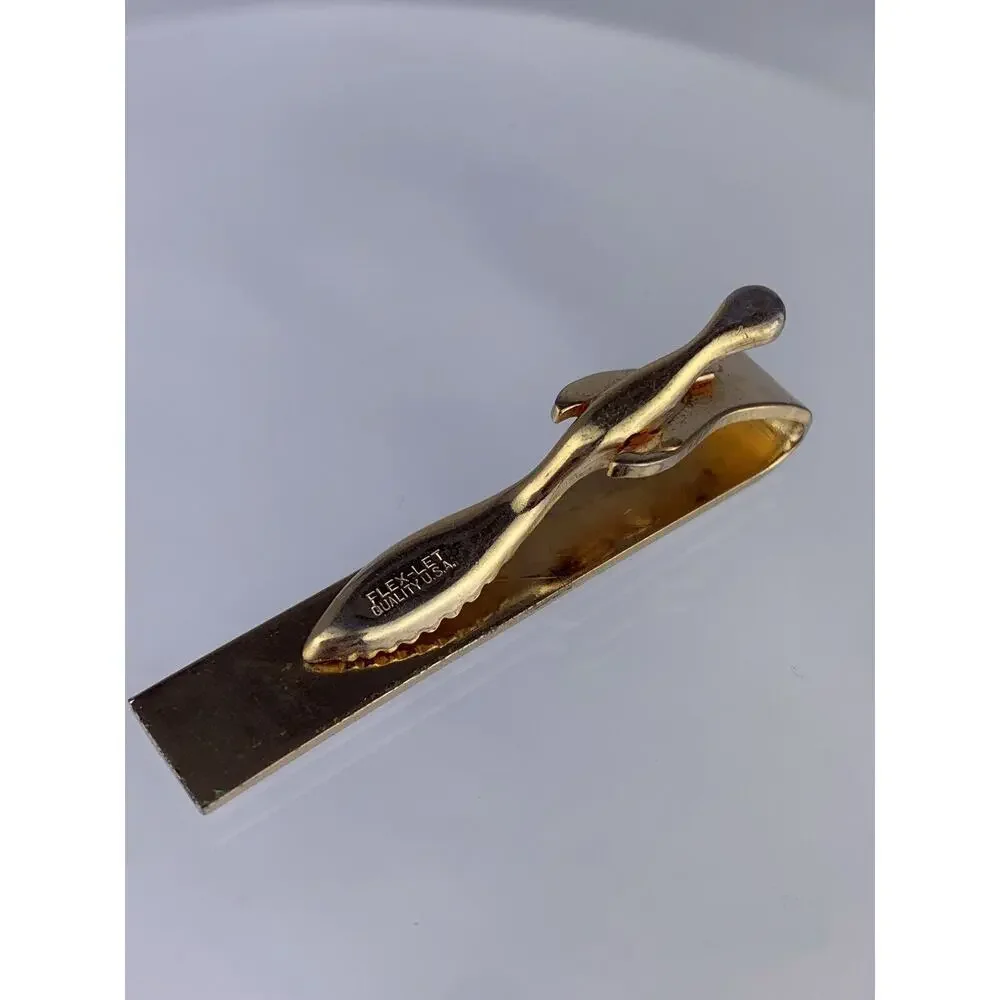 Retro Scroll Swoop Gold Tone Tie Clip Bar Flex Let Quality Vintage